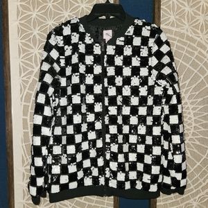Checkered sequin bomber